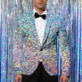 thumbnail image 2 of oqasdz Carnival Blazer for Men Glitter Print Jacket for Stage Performance Stylish Shiny Casual Lightweight Sport Coat Party Business Formal, 2 of 4