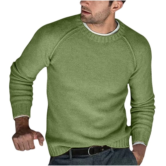 TFEOQRY Men's Crew Neck Sweater Solid Knit Long Sleeves Lightweight Casual Pullover for Fall Winter Warmth Top Olive Green