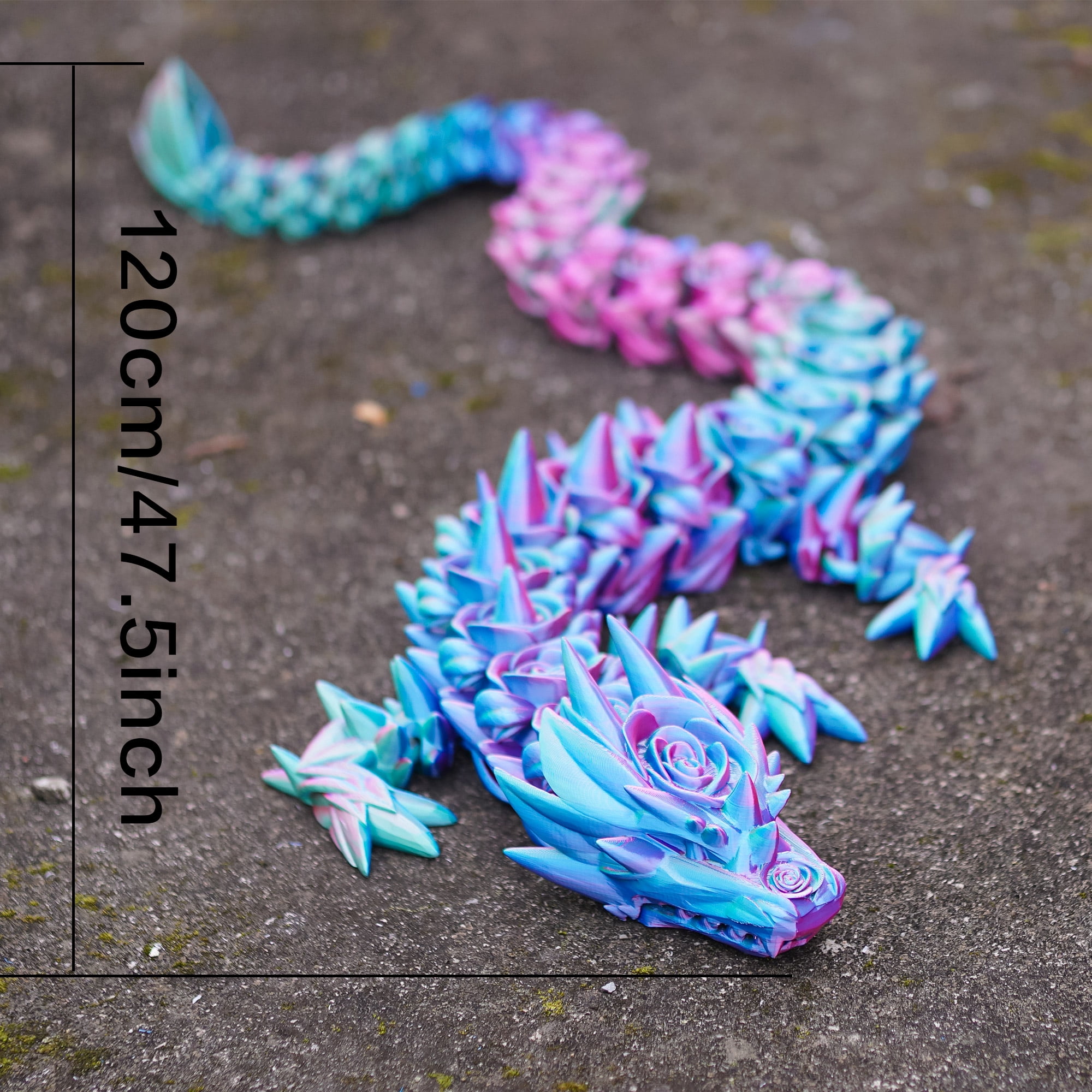 47.5inch 3D Printed Rose Dragon,Flexible Joint Animal lacertid Figurines,Realistic Eyes, Home Office Decor,Fidget Toy for Adults Teens Boy Festival Gifts