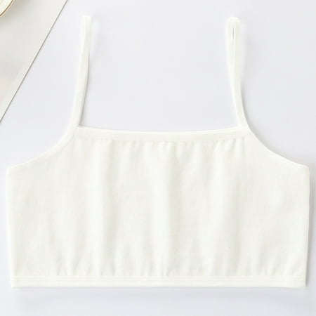XIMIN Girls Team Basic Training Bra Cotton Seamless Cami Bras Kids Cute Comfortable Spaghetti Strap Bralettes Everyday Crop Tank Top (M  White)