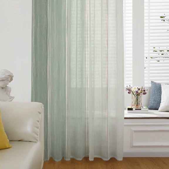 Sage Green Ombre Wood Sheer Curtains 72 Inch Length, Light Filtering Voile Curtain Panel, Farmhouse Vintage Gradient Wooden Rod Pocket Drapes Window Treatments for Living Room Bedroom 52"x72"