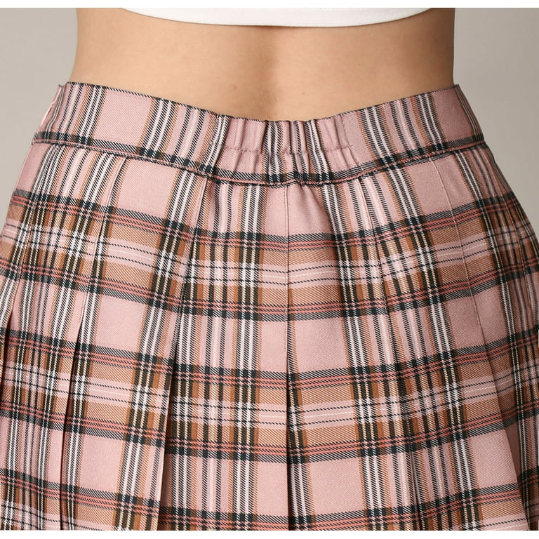Made by Johnny Women s Plaid High Waist School Uniform Pleated Skater Tennis Skirt XXL MAUVE PLAID