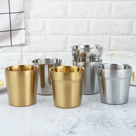 

Hesroicy 175ML Water Cup Heat-resistant Minimalist Stainless Steel Double-layer Design Drinking Mug Household Supplies