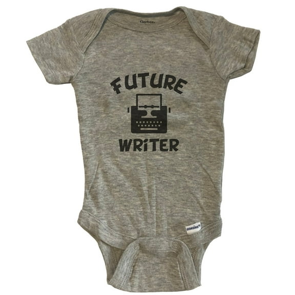 Future Writer Cute Typewriter Baby Bodysuit - One Piece Baby Bodysuit - Grey
