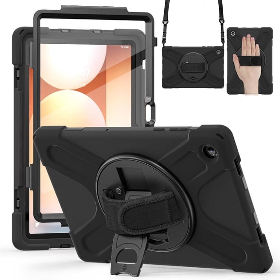 ZenRich Rugged Tablet Case for Samsung Galaxy A11 Plus / A11 2025 11 Inch, Heavy Duty Shockproof Protective Cover with Screen Protector, 360° Rotating Kickstand, Hand Strap & Shoulder Belt