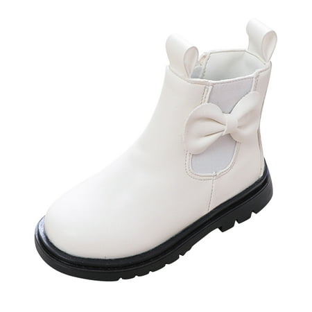 

Povozer Girls Leather Boots Shoes Waterproof Leather Short Boots Non Slip Breathable Boots(White 7-8 Years)