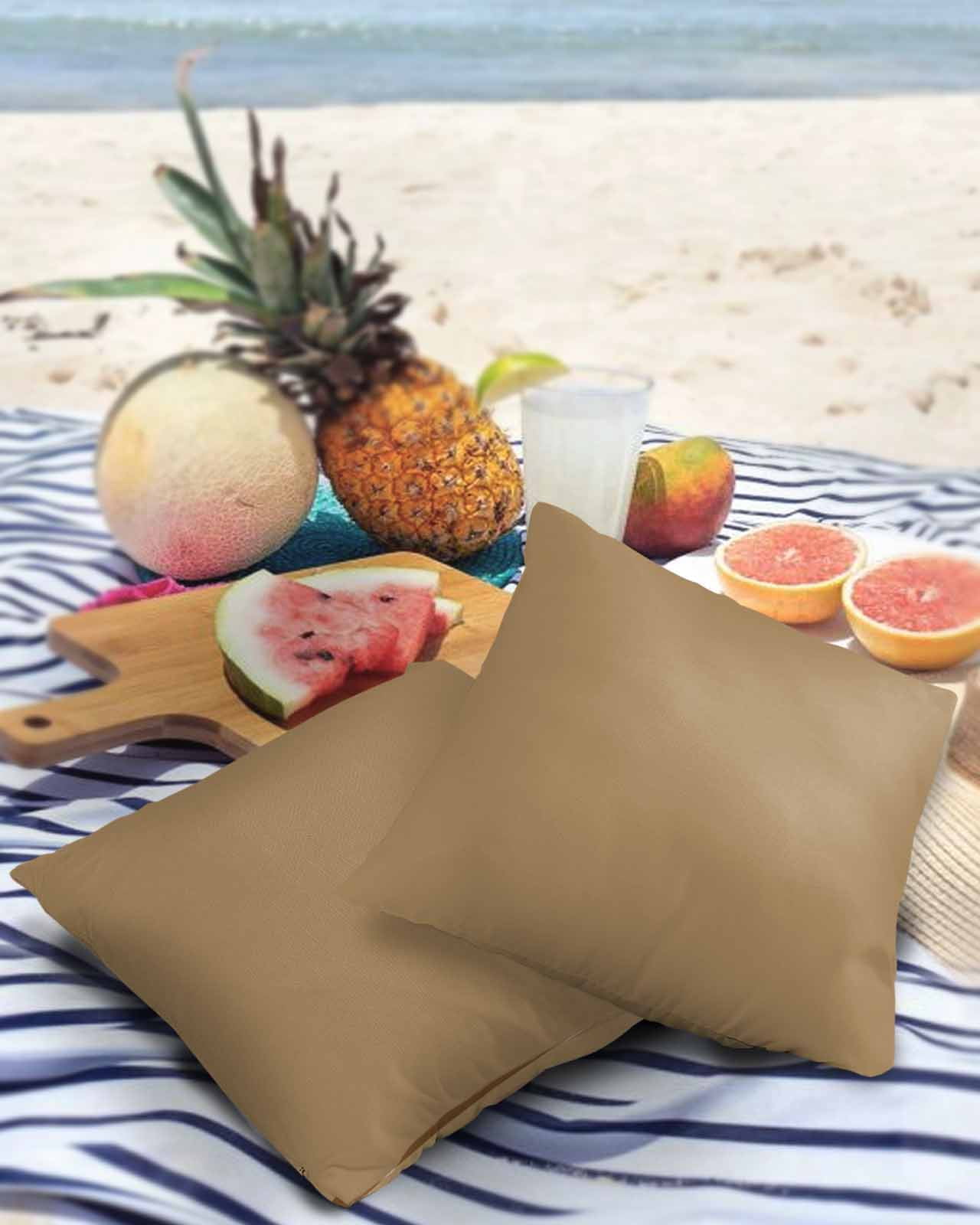 Outdoor Waterproof Throw Pillow Covers Set of 2 Solid Color Decorative Pillowcases Square Outdoor Pillows Cushion Case 16x16 Inch Khaki Farmhouse Vintage Patio Pillows for Couch Sofa Bed Garden