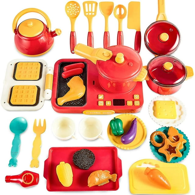 Cooking Toy 2 en 1 con placa de inducción y máquina para hacer gofres con luces