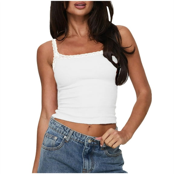yillto Womens Lace Cami Top Square Neck Sleeveless Spaghetti Strap Undershirts Summer Basic Crop Tops