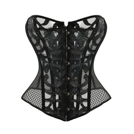 2 Piece Mesh Bustier - SAYFUT Women Corset Bustier Top Bridal Dress Steampunk Sexy Gothic Mesh Overbust Corset Body Shaper Black