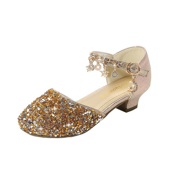 Amzcrzy Girls Shoes 4-16 Years Sequins Mary Janes Dress Shoes Strappy Party Prom Dance Shoe High Heels for Girls Toddler Little Teen Girls Glitter Princess Shoes