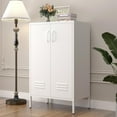 thumbnail image 3 of Marcree 41.96"H Metal Locker Storage Cabinet, Metal Accent Cabinet with 2 Doors and Legs, Morden Sideboard Cabinet for Living Room,Office,White, 3 of 10