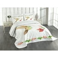 thumbnail image 3 of Ambesonne Nature Quilted Bedspread Set 3 Pcs, Hummingbird Art, Queen Size, Red and Green, 3 of 5