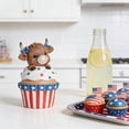thumbnail image 2 of Win s Way Patriotic Highland Cow Figurine 4th of July Decorations Resin Statue Memorial Day Home Accents Desk Bookshelf Tiered Tray Tabletop Decor, 2 of 9