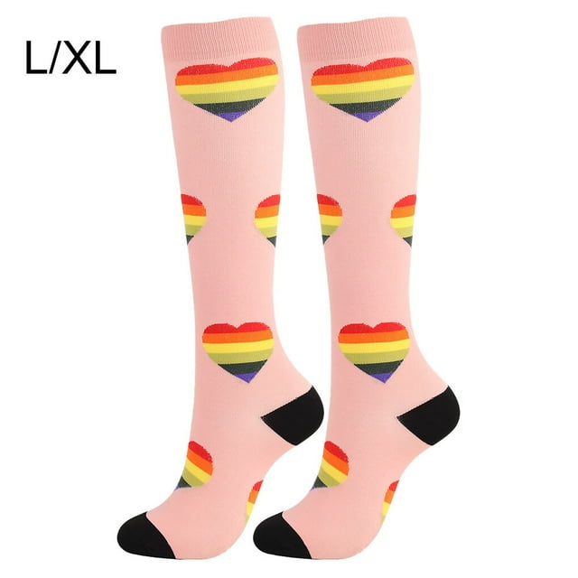 Chaussettes de Compression 20-30mmhg Longueur Genou Bas de Sport pour la Randonnée Bas de Compression 20-30mmhg Bas de Compression pour Femmes Sport Unisexe Course Cyclisme, Rose, Cœur, l/TG