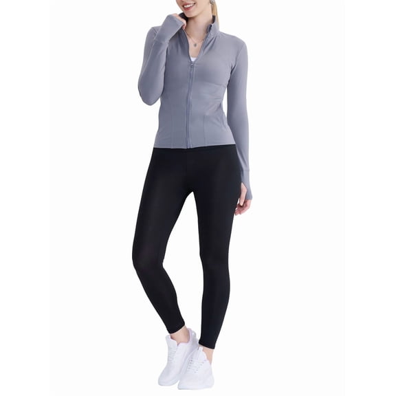 Womens Full Zip Running Track Jacket Workout Slim Fit Yoga with Thumb Holes Ash Gray XL