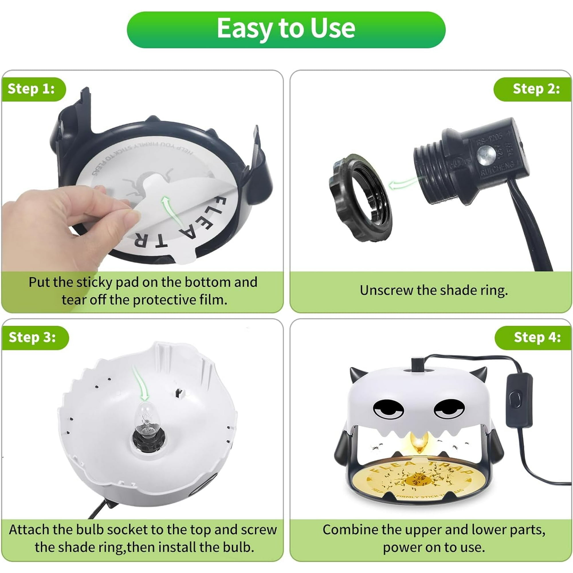 Paddsun Flea Traps, 2 Pack for Indoor with 4 Sticky Refill Discs & 6 LED Light Modes for Fleas, Flies, Mosquitoes