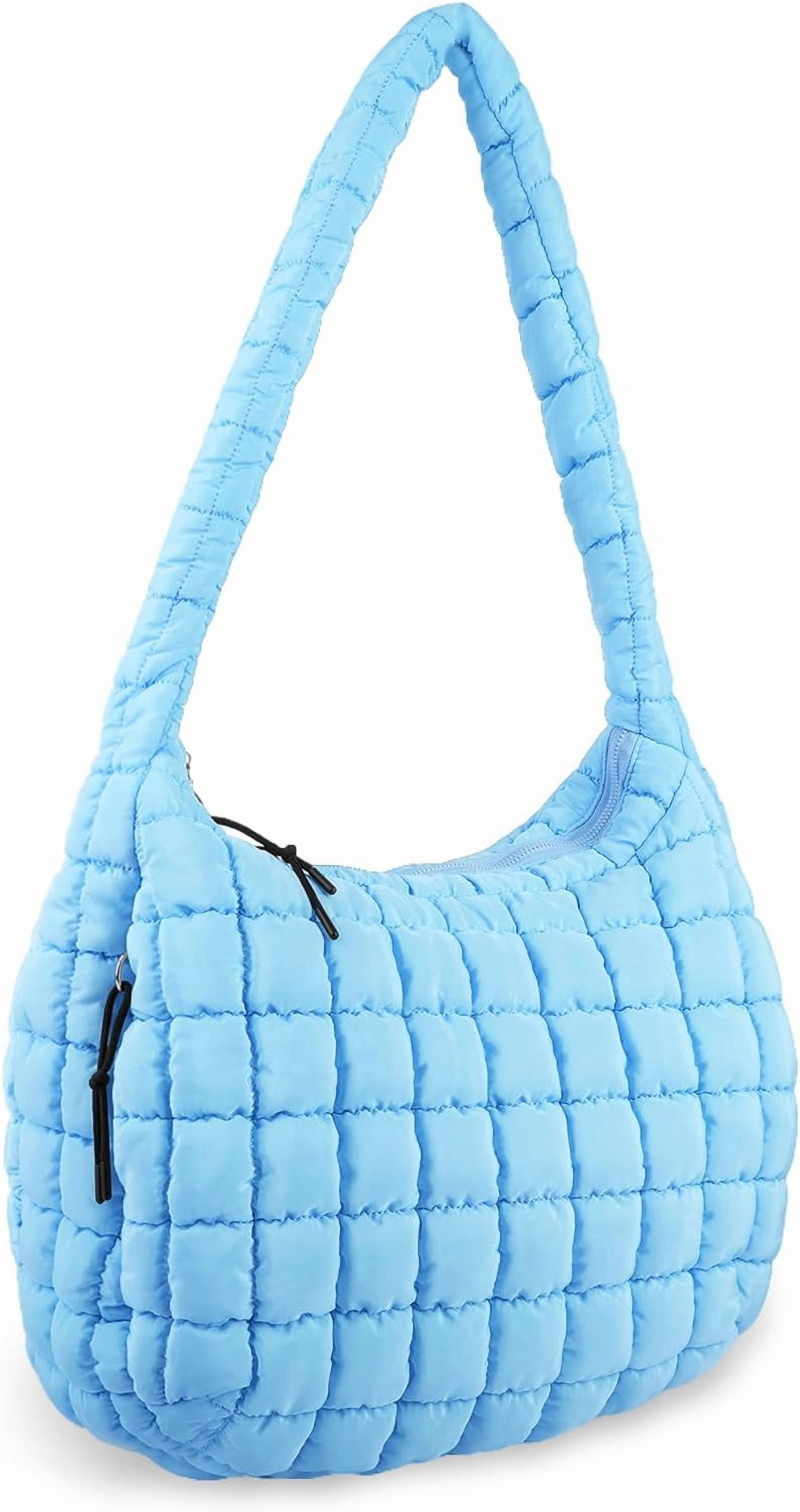 Lohol Quilted Puffer Tote Bag for Women - Large Crossbody Bag, Lightweight Nylon Puffy Carryall Hobo Puff Shoulder Bag-Blue