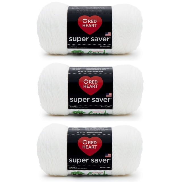 Yarn Red Heart Super Saver White, 198 g/333 m, acrílico, paquete de 3 unidades