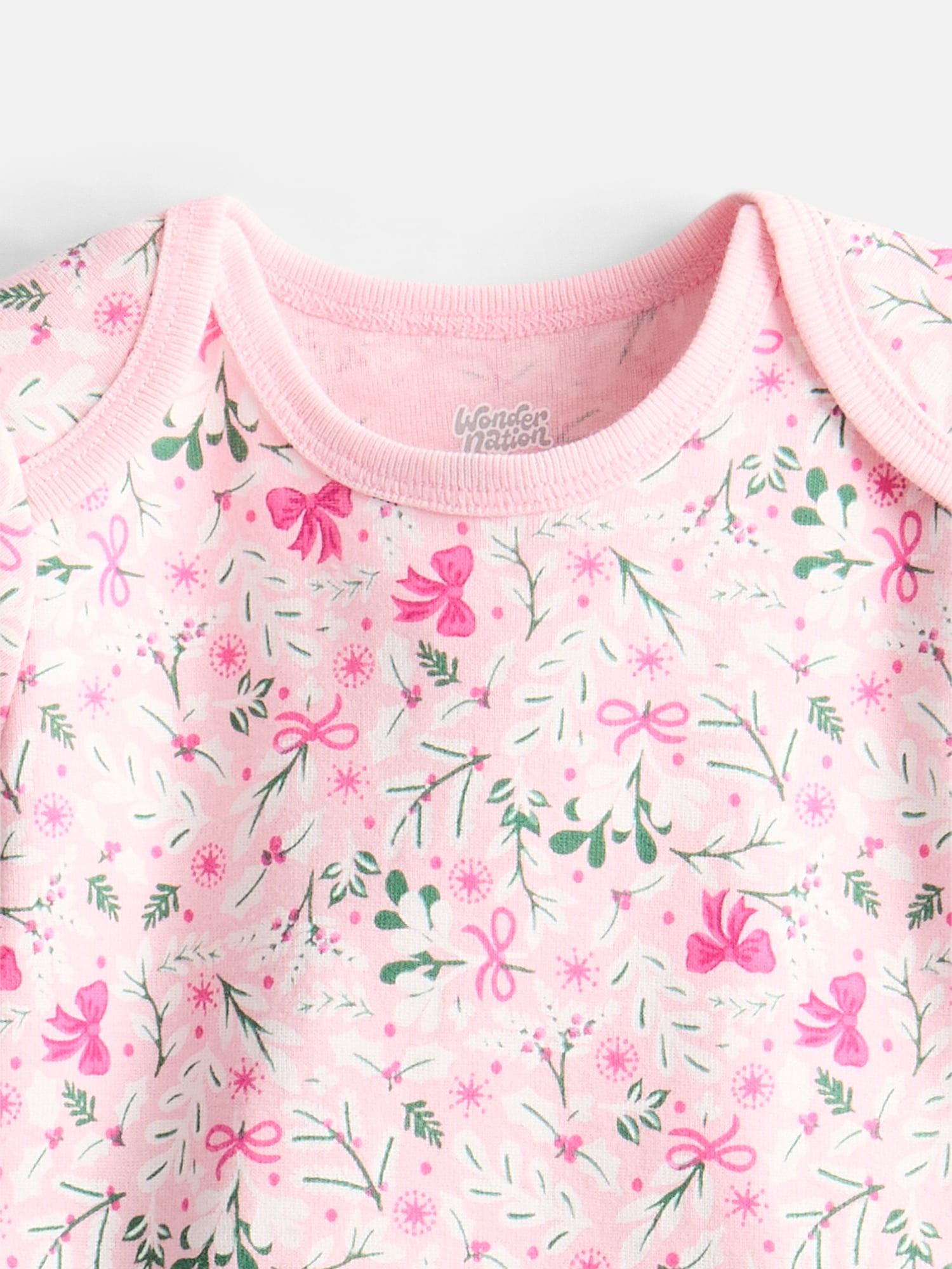 Wonder Nation Baby Girls’ Print Cotton Bodysuit with Long Sleeves, Sizes 0M-24M
