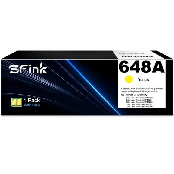 648A 1-Pack Yellow Toner Cartridges Compatible for HP648A CE262A for Color Laser Enterprise CP4025dn, CP4025n, CP4525dn, CP4525n, CP4525xh Printers