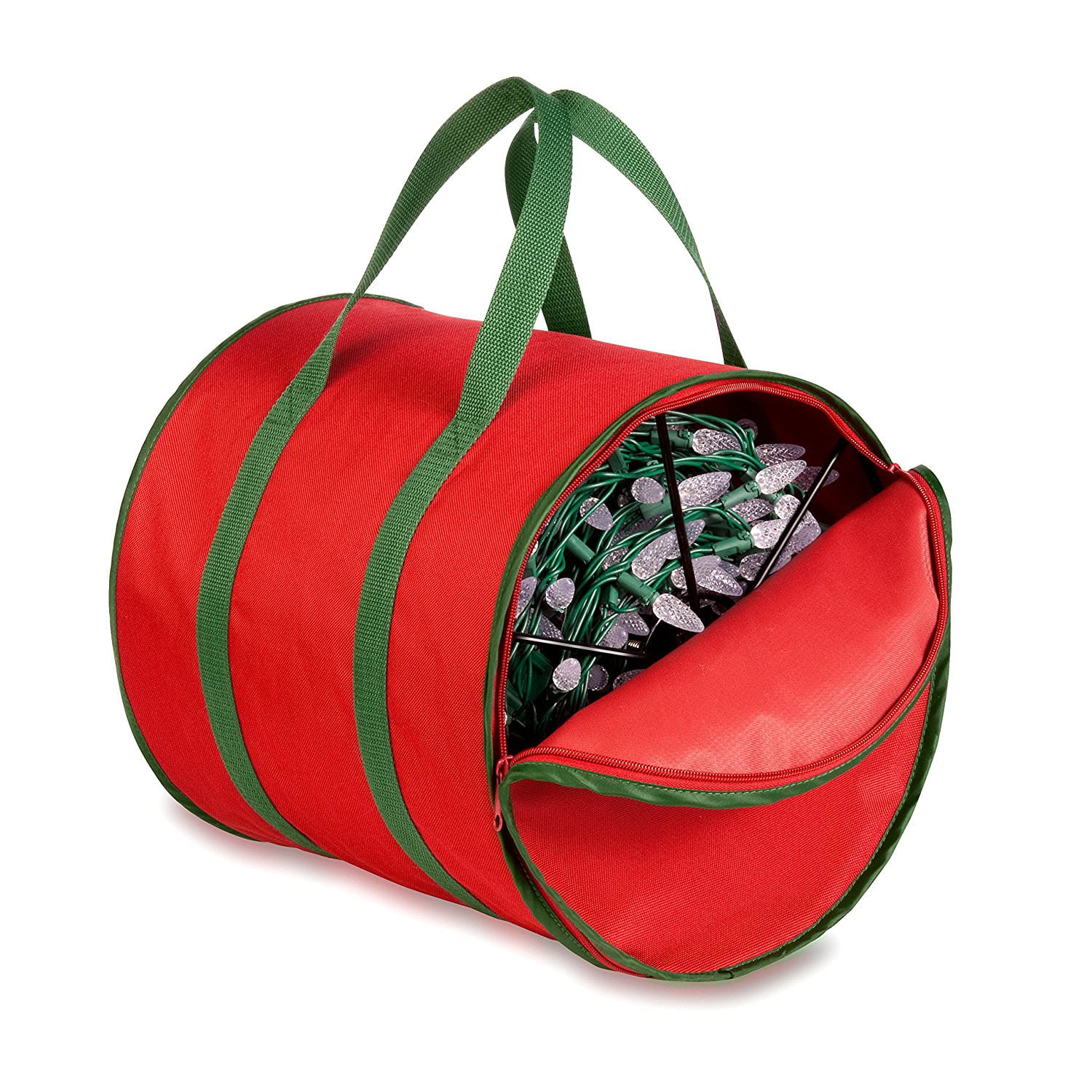 Honey Can Do Xmas Storage Bag for Lights, with 2 Reels, Red/Green