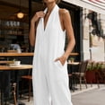 thumbnail image 5 of Neewe Womens Plain Linen Wide Leg Sleeveless Jumpsuits | V Neck Cutout High Waist Rompers, Breathable Lightweight, Beach Vacation Pants Outfit, Casual Dressy, Fall Winter Resort Wear, 5 of 9