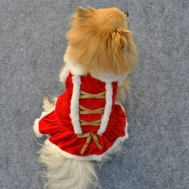 Noël pour Chien Rouge Jupe Chiot Robe d'Hiver Vêtements pour Animaux en Velours Costume Chaud
