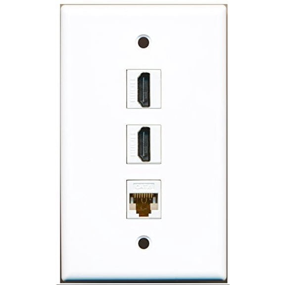 RiteAV - 2 Port HDMI and 1 Port Cat6 Ethernet White Wall Plate