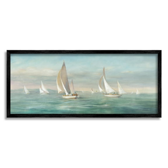 Stupell Industries Sailboat Fleet Ocean Waves Transportation Painting Black Framed Art Print Wall Art, 24 x 10