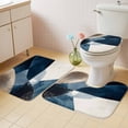 thumbnail image 2 of Navy Blue Brown Bath Mat 3 Piece Bathroom Rug Set, Modern Geometric Abstract Art Non Slip Bath Rug Contour Mat and Toilet Lid Cover, Absorbent Shower Mats Soft Bath Rugs and Mats Sets, 2 of 8