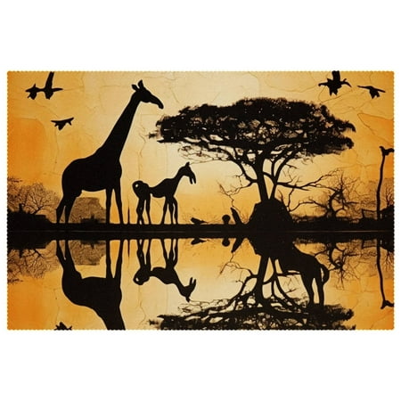 

Placemats Set of 1 Table Placemats for Home Holiday Party African Giraffe and Elephant