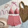 thumbnail image 6 of vigerkar Bikini Sets for Women High Waisted Striped Bathing Suit Backless Halter Triangle Bikini Top Boyshort Bottom Swimsuits (Red, S), 6 of 9