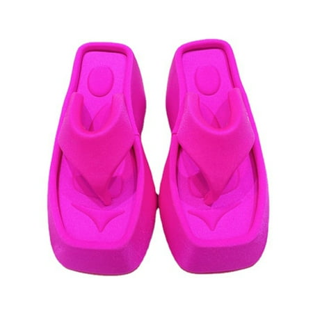 

Daeful Ladies Slides Slip On Flip Flops Wedge Thong Sandals Square-toe Platform Casual Shoes Womens Split Toe Rose Red 9