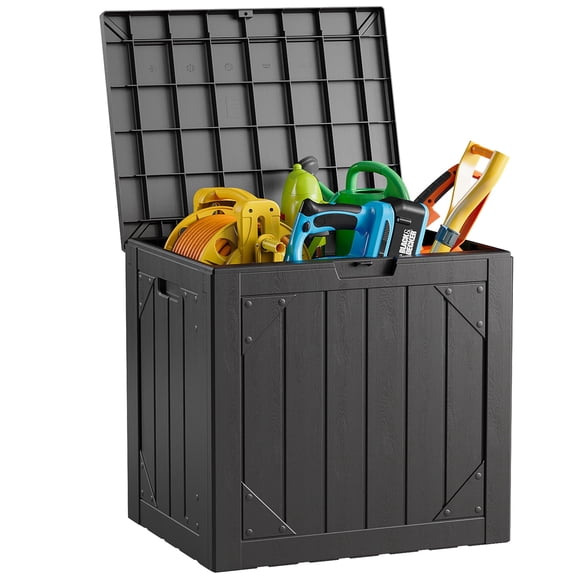 HOUSNIFLEX 30 Gallon Lockable Resin Deck Box,Waterproof UV Resistant Outdoor Storage Bin with Lid for Patio,Garden & Pool Accessories,Black