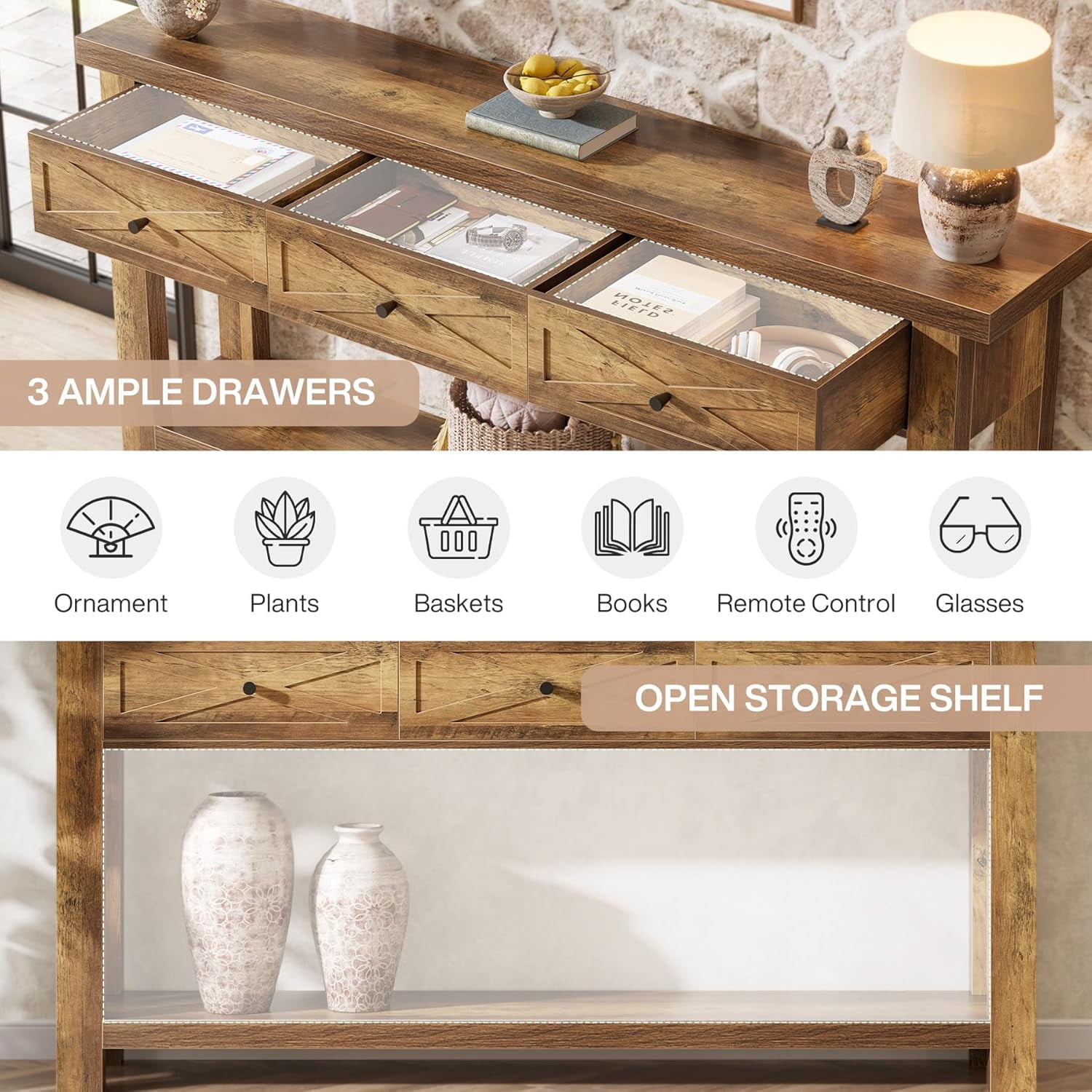 Tribesigns Extra Long Console Table, 70.9” Farmhouse Entryway Table with 3 Drawers
