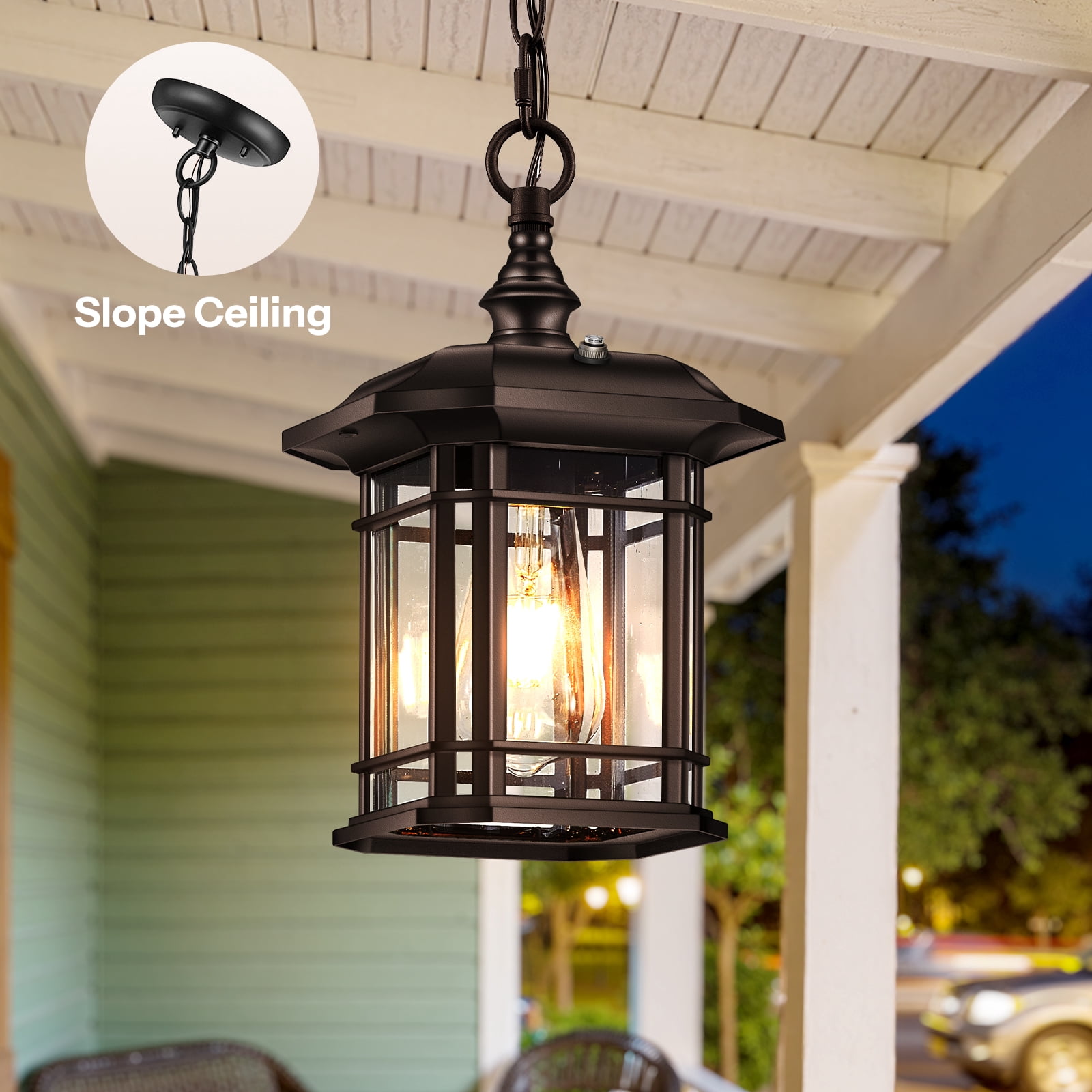 Gleamz Dusk to Dawn Outdoor Pendant Light, Oil Rubbed Bronze Hanging Porch Light Fixture, 100% Aluminum Outdoor Ceiling Sconce for Entryway, Backyard, Patio, 1 Pack