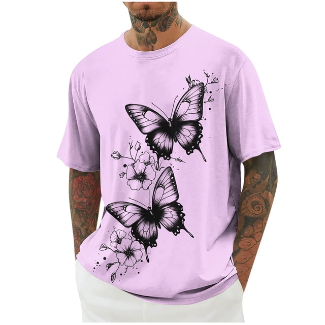 Camisetas de Manga Larga para Hombre de Algodón, Impresión Cuello Redondo Moda Casual Camisetas de Manga Corta para Diario Y Casual