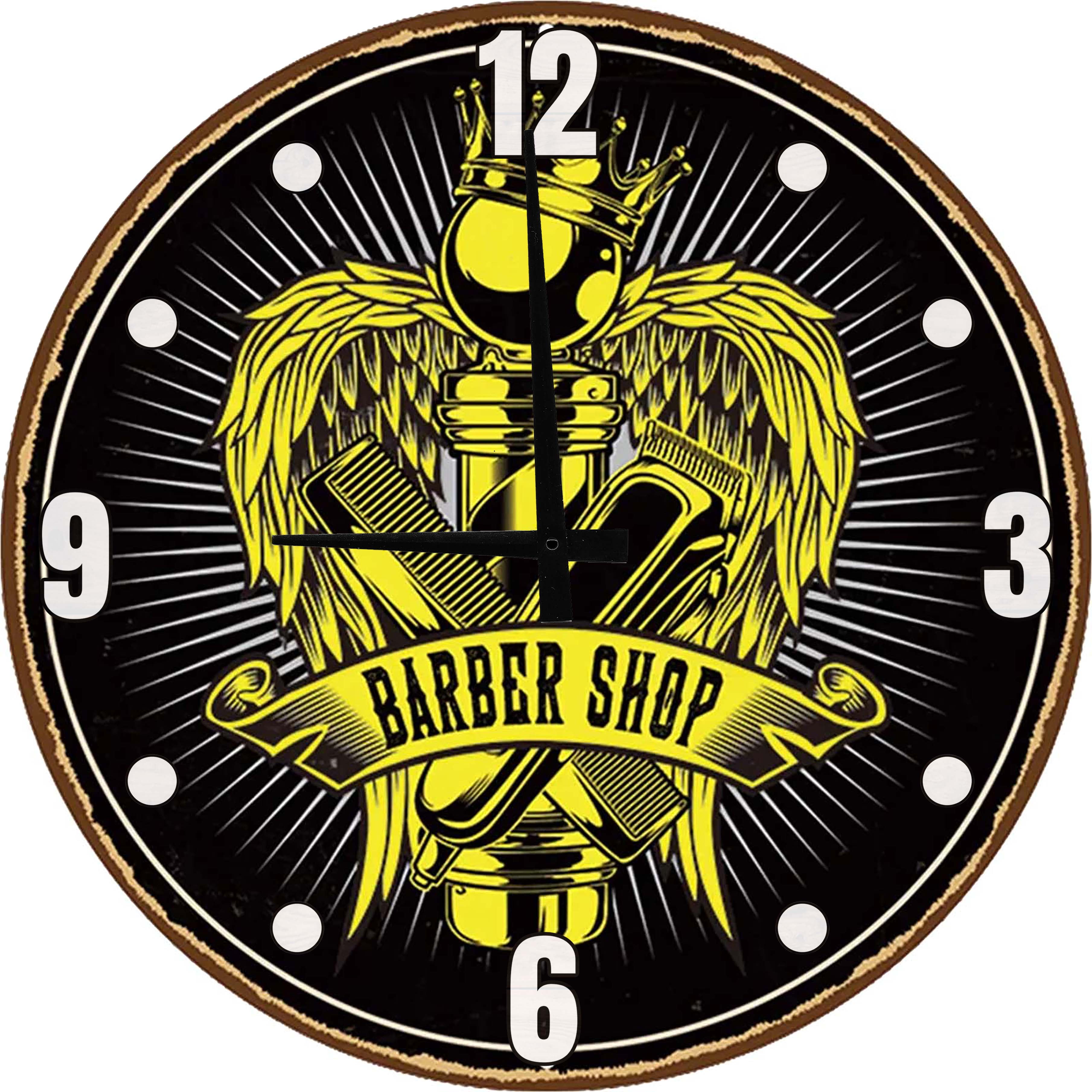 Wood Wall Clock Barber Shop Iron Painting Garage Large Wall Clock 18