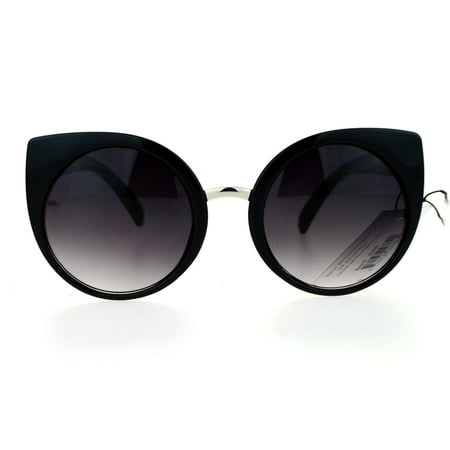 SA106 Womens Oversize Cat Eye Round Lens Sunglasses Black Smoke