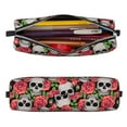thumbnail image 2 of Yiaed Skull and Roses Print Leather Pencil Case - Leather Pen Pencil Holder - Elegant & Practical Pencil Pouch for Work & Office, 2 of 7