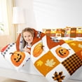 thumbnail image 3 of Manfei Watercolor Autumn Pumpkin Twin Bedding for Kids, Fall Plaid Maple Leaf Bedding Comforter Set, Halloween Reversible, 7-Piece, 3 of 7