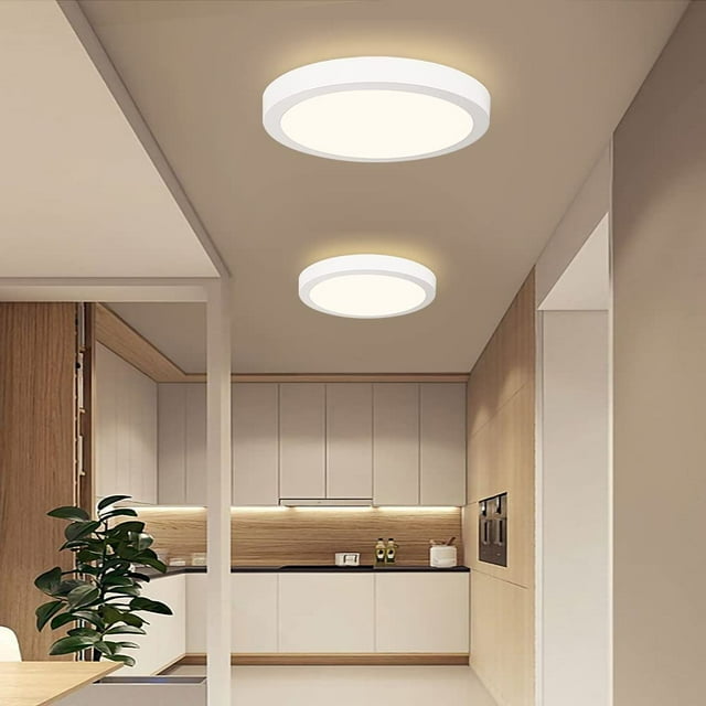 2 Pack DingLiLighting 12W(100W Equivalent) LED Flush Mount Ceiling Light,Soft Warm Flat Surface Mounted Panel Downlight Lamp for Closet/Hallway/Stairs/Bathroom/Basement Lighting