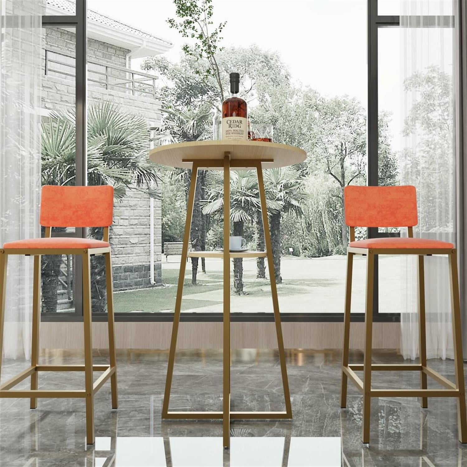 Demi Bonn 3-Piece Dining Table Set with 2 Upholstered Chairs and Storage, Kitchen Bar Table Furniture Sets for Dining Room, Apartment, Orange