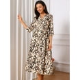 thumbnail image 2 of DARING DIVA 3/4 Sleeve MidiV Neck Flowy Casual Dress S Black Apricot, 2 of 6