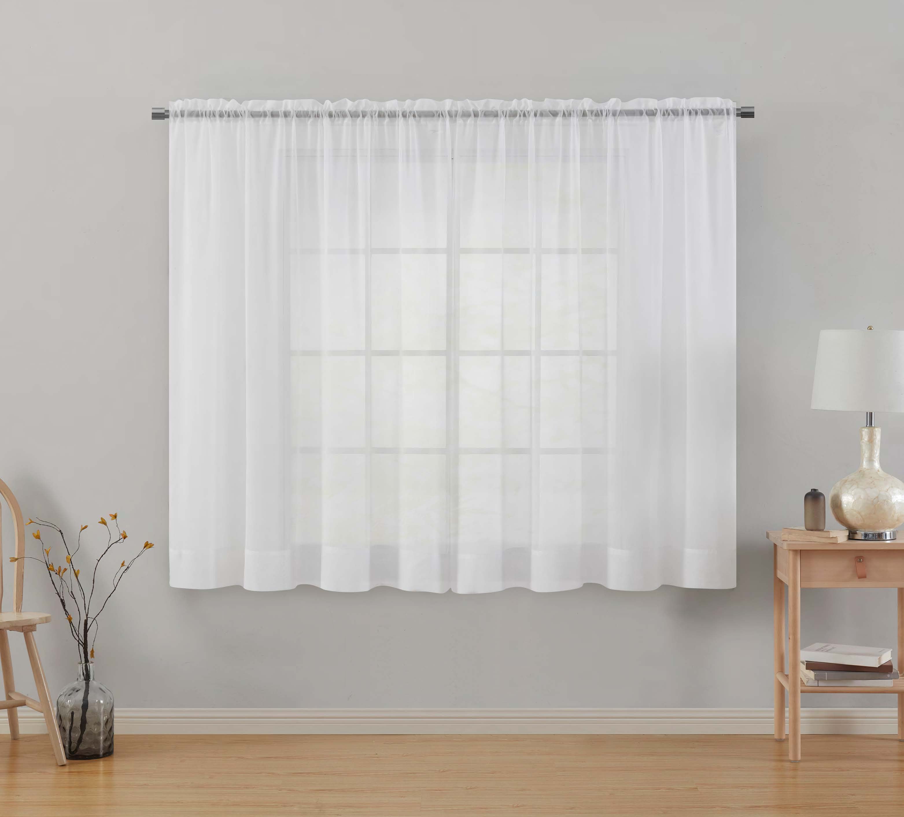 (2 pack) Mainstays Marjorie Sheer Voile Curtain, Single Panel, White, 59" W x 63" L