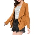 thumbnail image 3 of Unique Bargains Women's Zipper Draped Front Moto Faux Suede Lightweight Fashion Jacket S Brown, 3 of 7