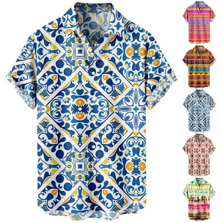 

Plus Size Button Down Short Sleeve Shirts Loose Fit Retro Clothing for Men Women