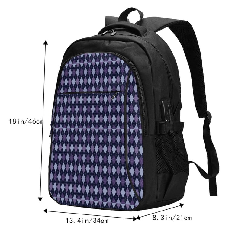 Salouo Purple and Blue Squares Pattern Extra Large Travel Laptop,Backpack  with USB Charging Port College Backpack Business Work Bag Casual Daypack  Fits for Men & Women - Walmart.com