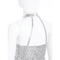 thumbnail image 7 of YiZYiF Girls Metallic Shiny Halter Crop Top with Pleated Skirt for Cheer Leader Modern Jazz Dance Wear Silver 14, 7 of 7